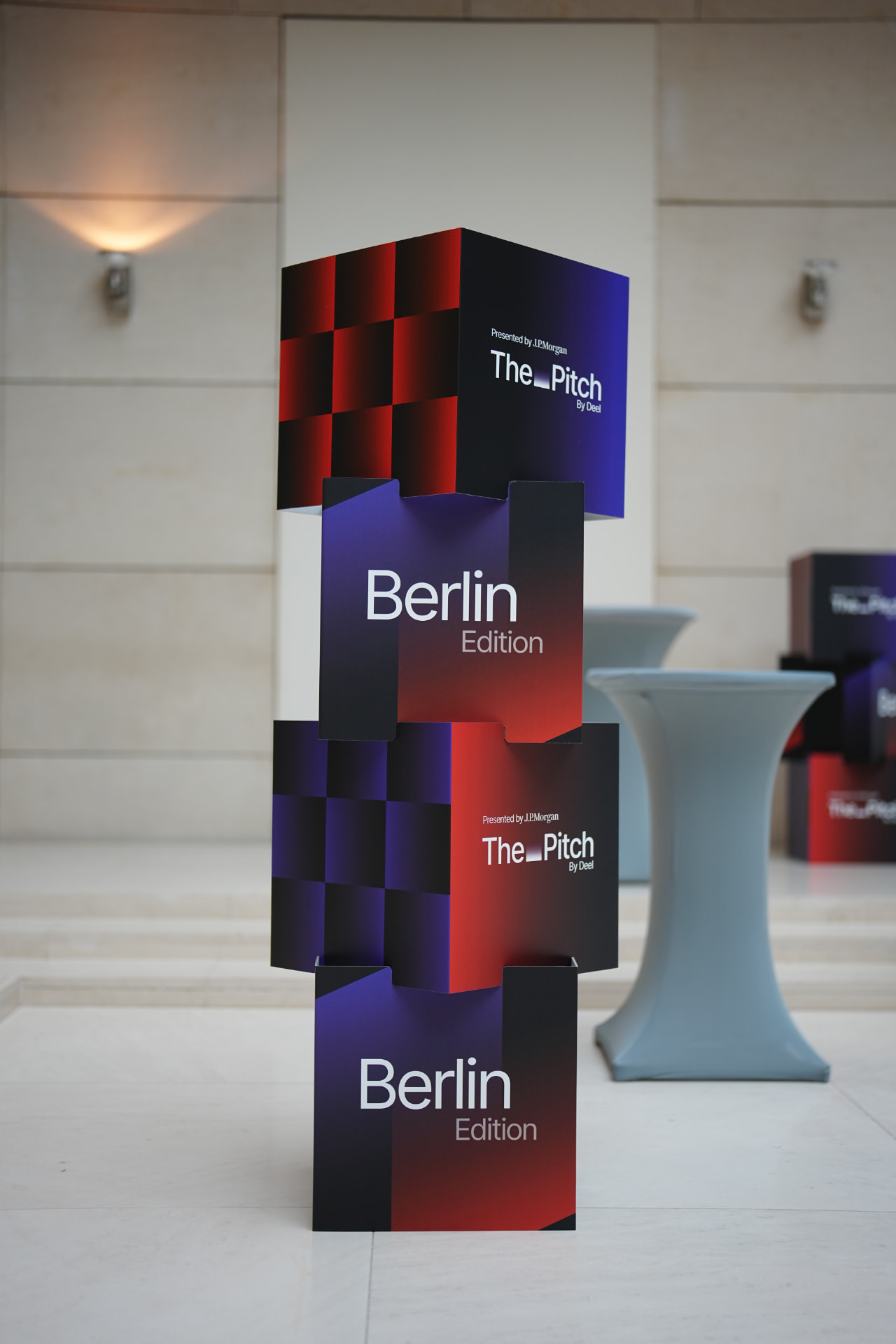 Berlin Edition branded totem in the Deutsche Bank foyer